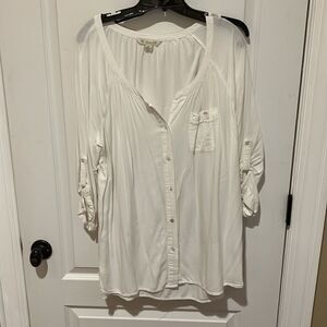 KC Kahkis & Co white button down roll sleeve white top